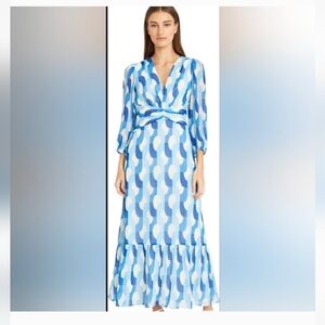 Donna Morgan Cream & Powder Blue Elowen A Line V Neck Maxi Dress Size 4 NWT